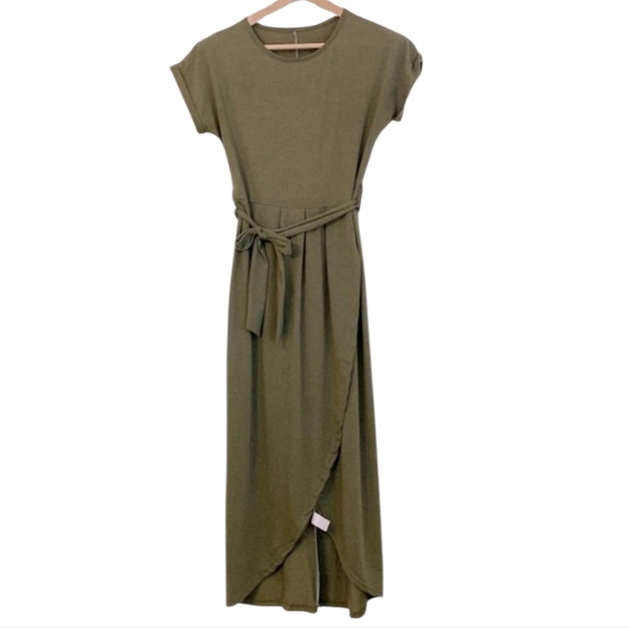 Dresses & Skirts - Army Green Faux Wrap Dress